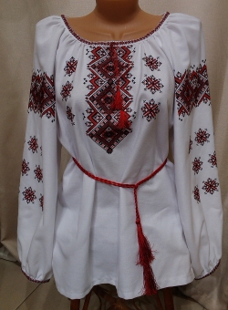 Машинна вишивка - блузка хрестик домоткане полотно червоно-чорна