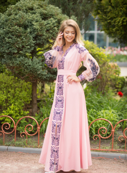 Машинна вишивка - Плаття святкове рожеве довге